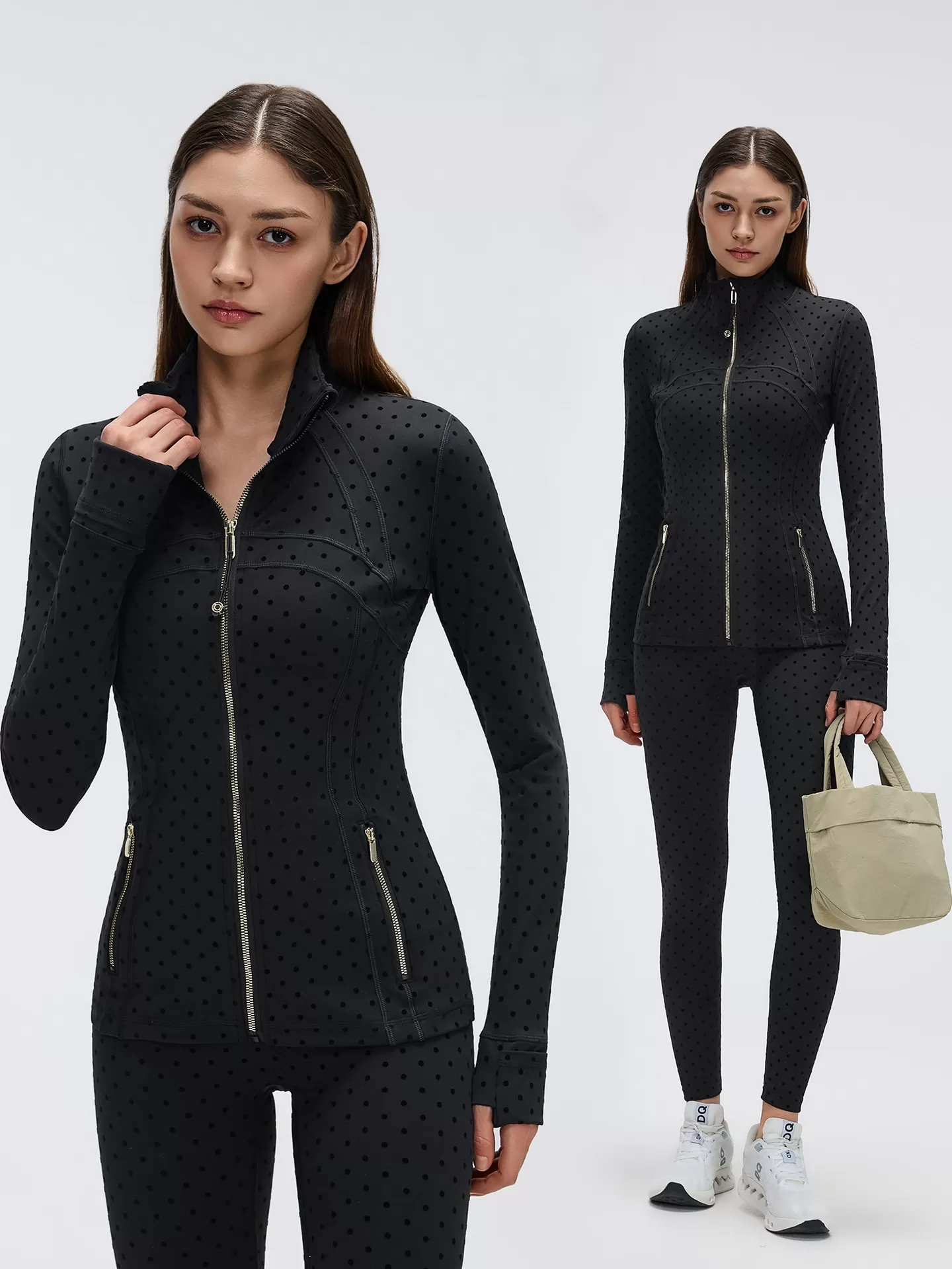 Women's  Soft Women Long Sleeve Gym Training Fitness Outer Wear Jackets Yoga Leggings Set FGBD19108+D25151