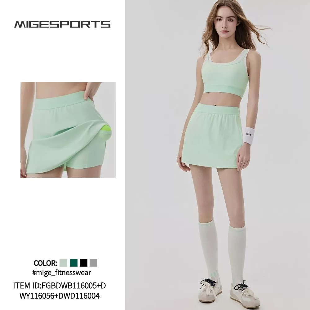 3 Piece Gym Clothing for Women Yoga Suit Fitness Short Sleeves Tops Bra Workout Skirt Yoga Set FGBDWB116005+DWY116056+DWD116004