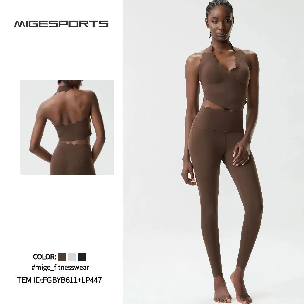 Gym Fitness Wear Solid Color  Two-Piece Yoga Bra and Pants Leggings Set Women FGBYB611+LP447