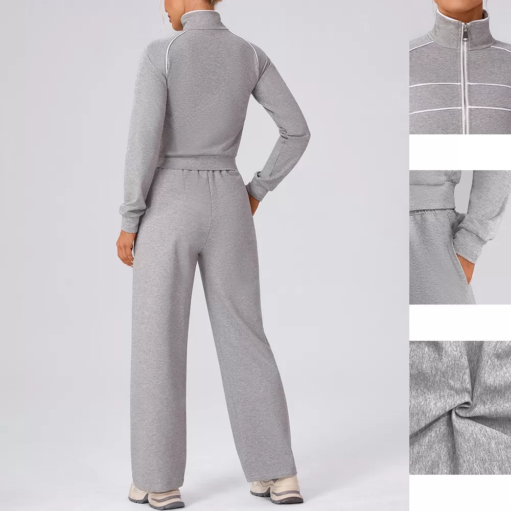 Women Zipper Tracksuits Loose Elastic Trousers Tops Two Piece Sweatsuit FGBYW592+KW457