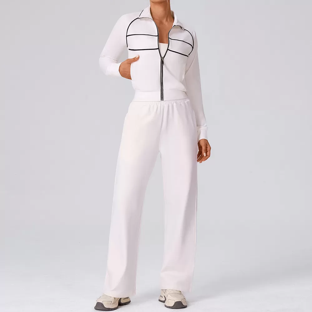 Women Zipper Tracksuits Loose Elastic Trousers Tops Two Piece Sweatsuit FGBYW592+KW457