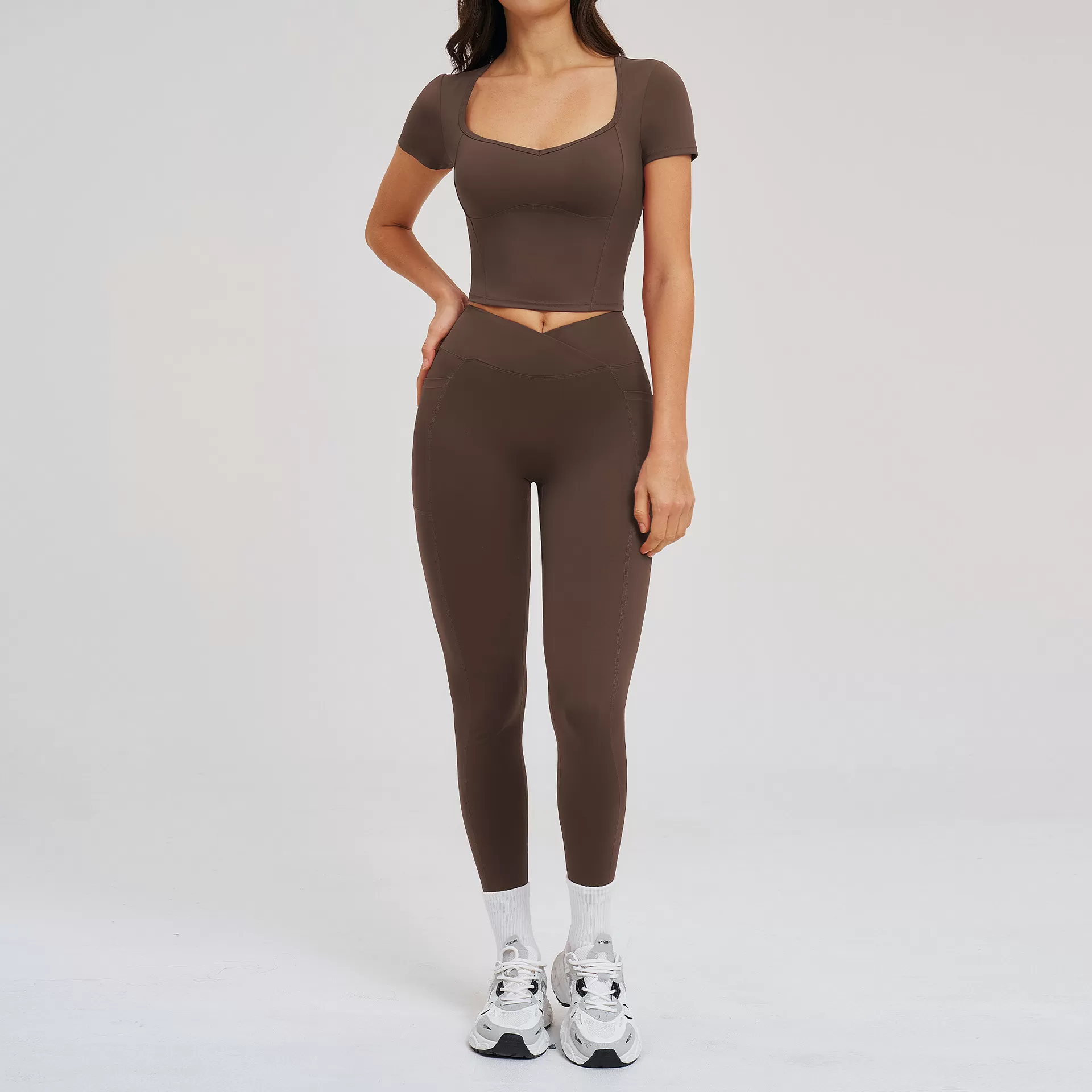 Coffee short sleeves+leggings