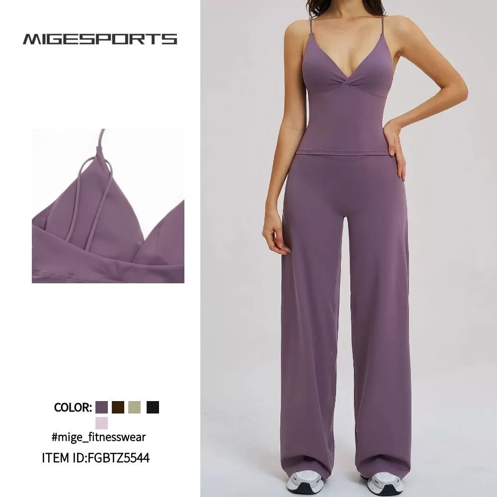 Gym Activewear Sets Nylon and Spandex Gym Clothes Female Fitness WearWide Leg Yoga Sets  FGBTZ5544