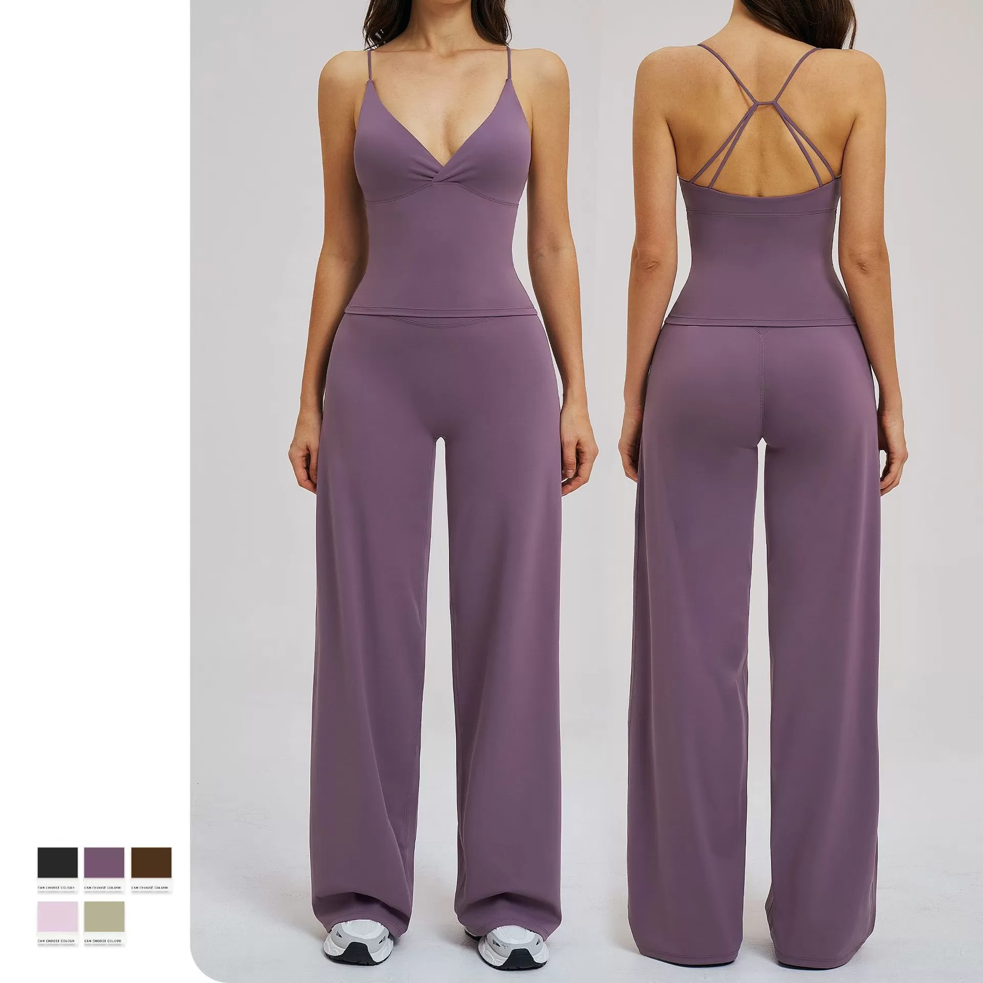 Gym Activewear Sets Nylon and Spandex Gym Clothes Female Fitness WearWide Leg Yoga Sets  FGBTZ5544