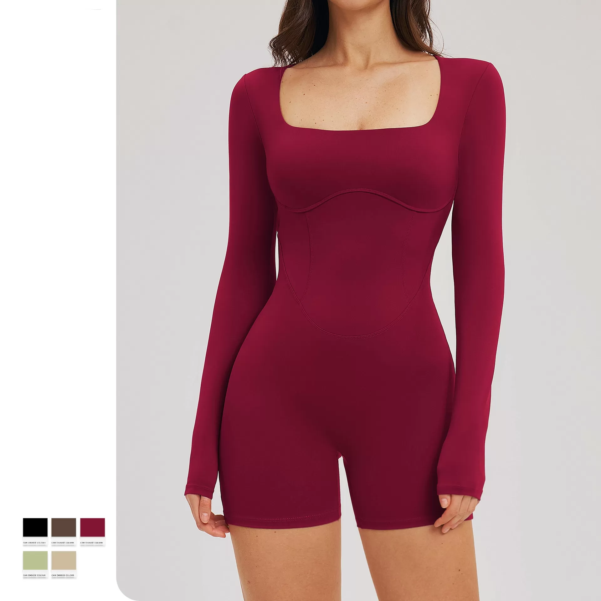 Women's Longsleeve Yoga Romper One Piece Jumpsuit Back Hollow Bodysuit Yoga Activewear FGBELT2539