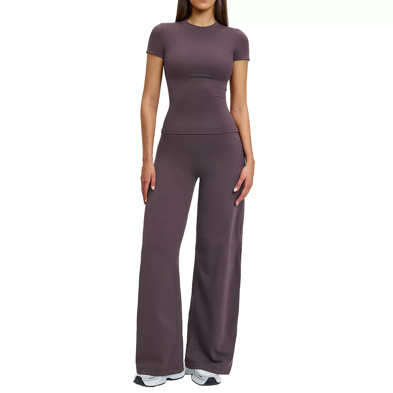 Gym Yoga Suit Women Casual Two Piece Set Four Way Stretch Sportswear Short Sleeved Pants Workout Suits Quick Dry FGBTZ8455