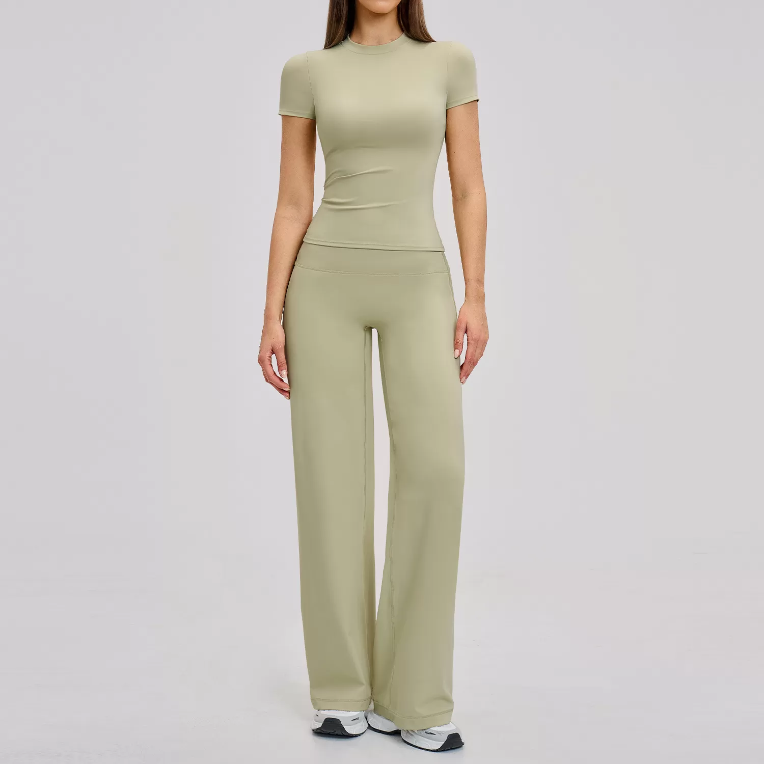 Gym Yoga Suit Women Casual Two Piece Set Four Way Stretch Sportswear Short Sleeved Pants Workout Suits Quick Dry FGBTZ8455