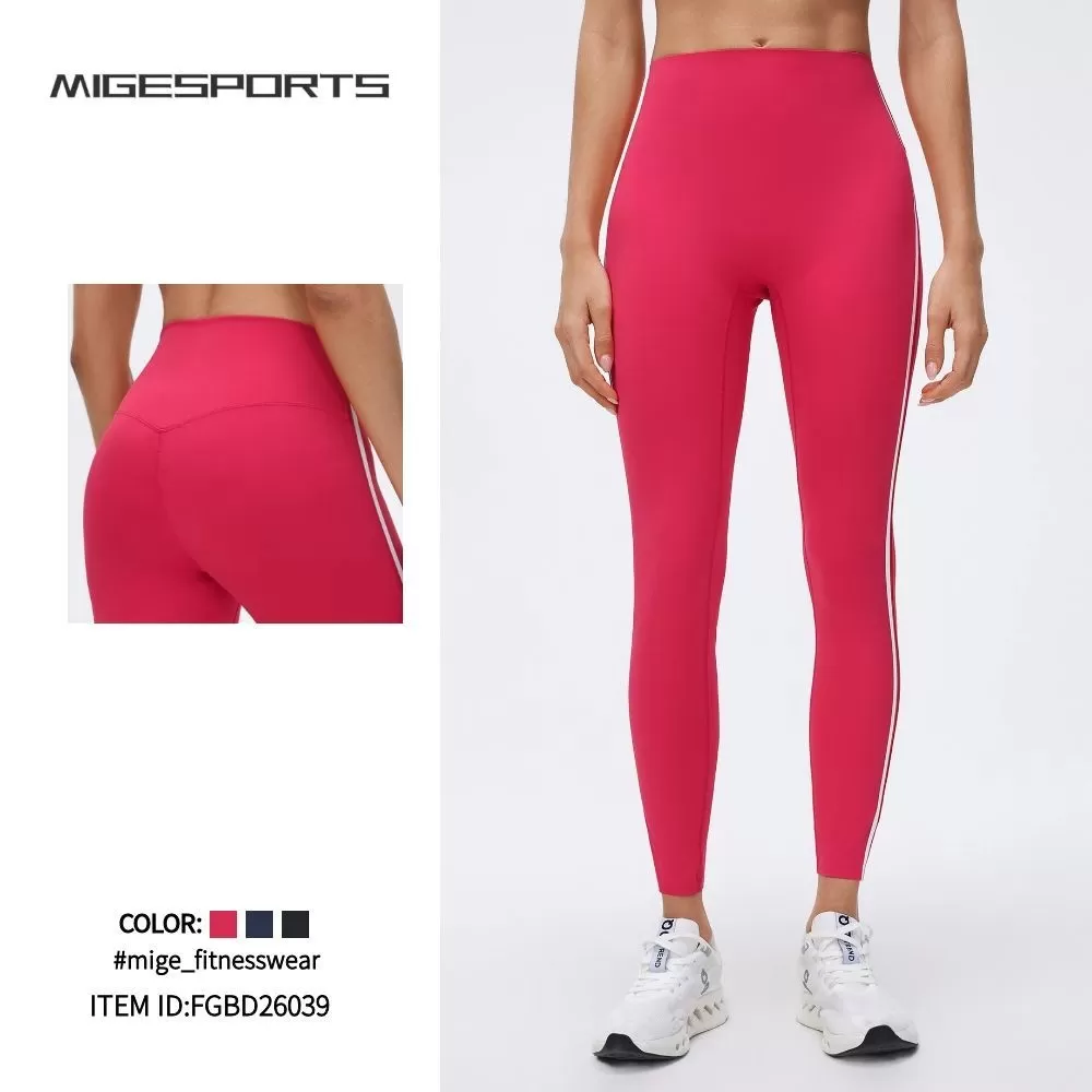 Women's High-Waisted Striped Sports Leggings Elastic Waist Yoga Pants for Running Sports FGBD26039