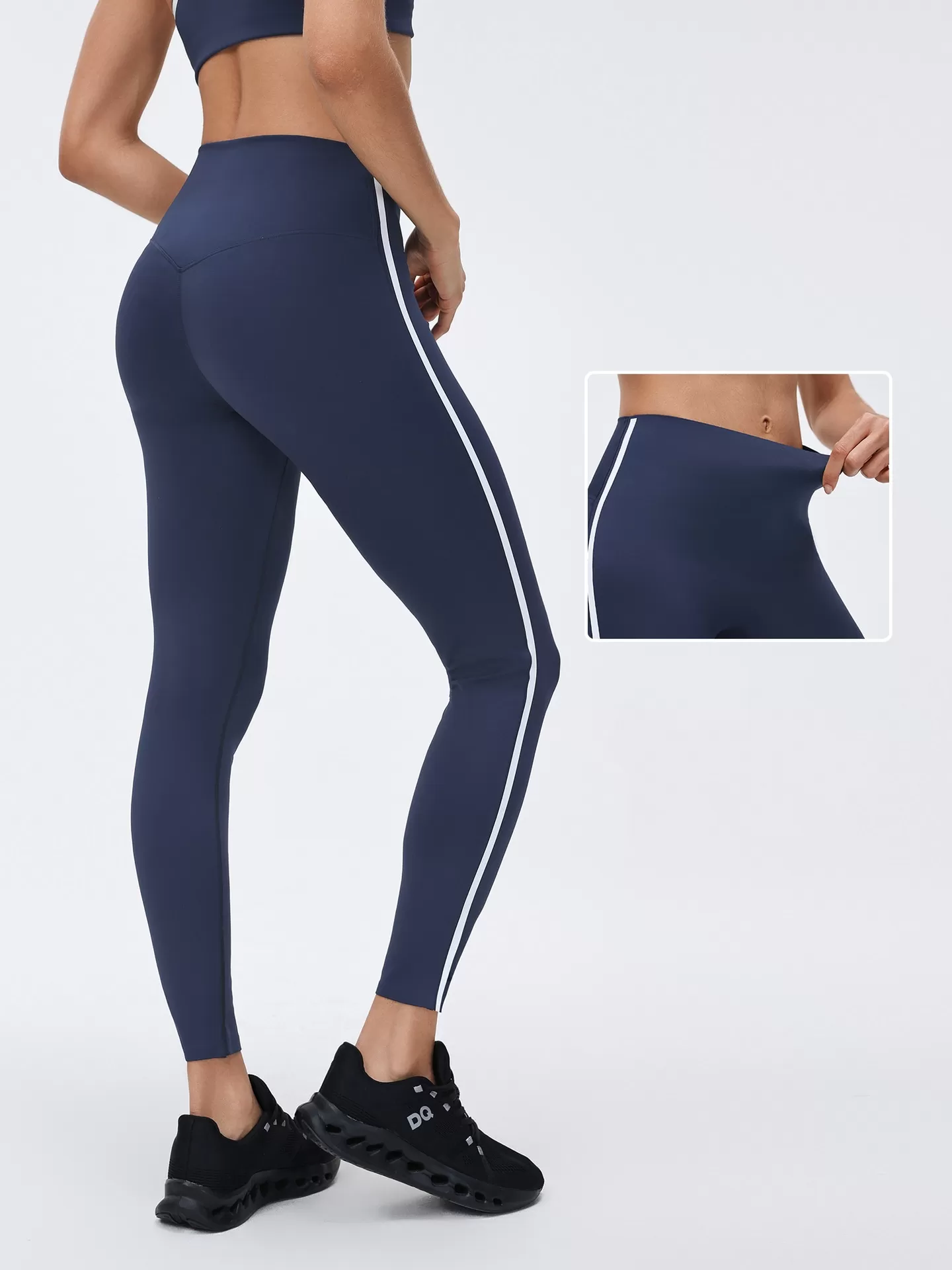 Women's High-Waisted Striped Sports Leggings Elastic Waist Yoga Pants for Running Sports FGBD26039