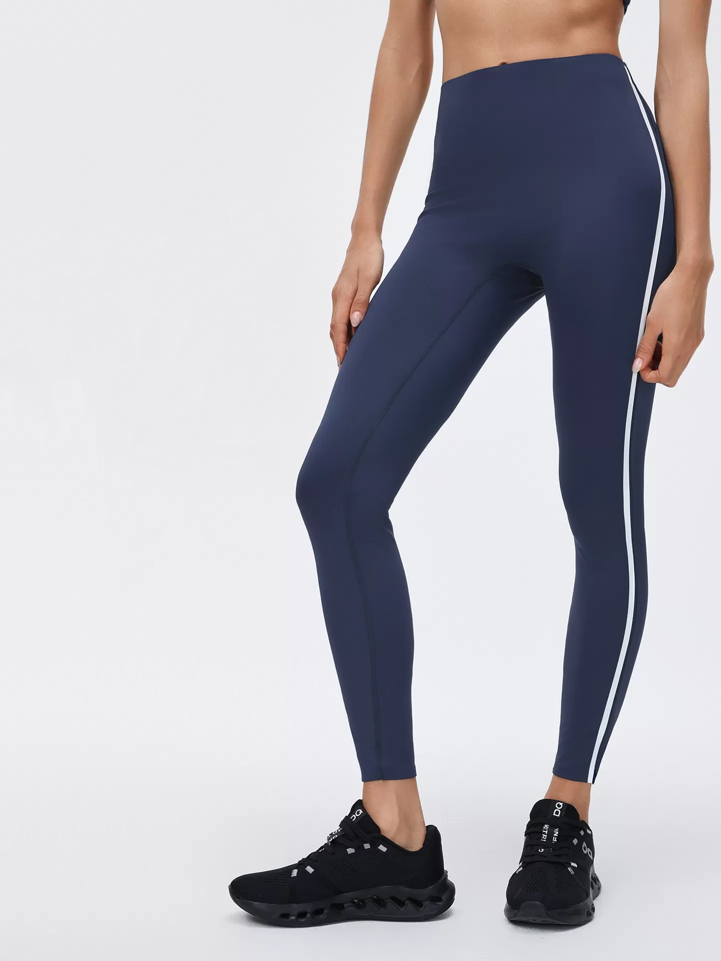 Women's High-Waisted Striped Sports Leggings Elastic Waist Yoga Pants for Running Sports FGBD26039