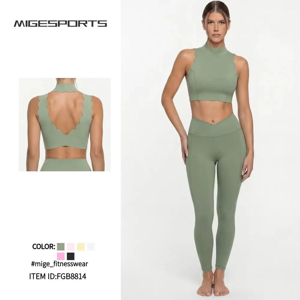 Sports Outfit Leggings and Singlets Yoga Wear Workout Sportswear Gym Fitness Sets for Women FGB8814