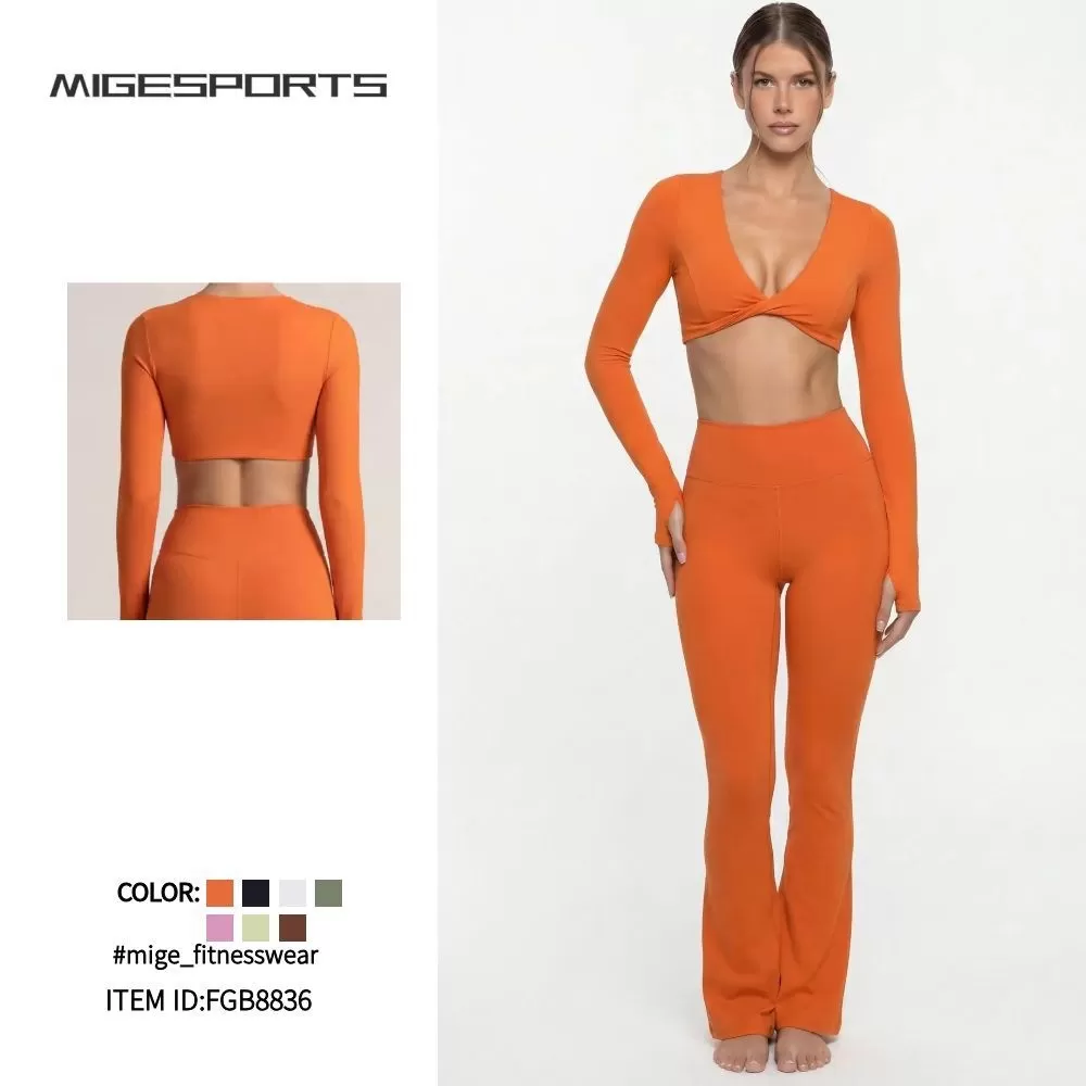 Yoga Sports Wear Long Sleeves Tops Pants Two Pieces Set Ropa Gym Tracksuits Workout Pants Yoga Bras Underwear Womens Clothing FGB8836