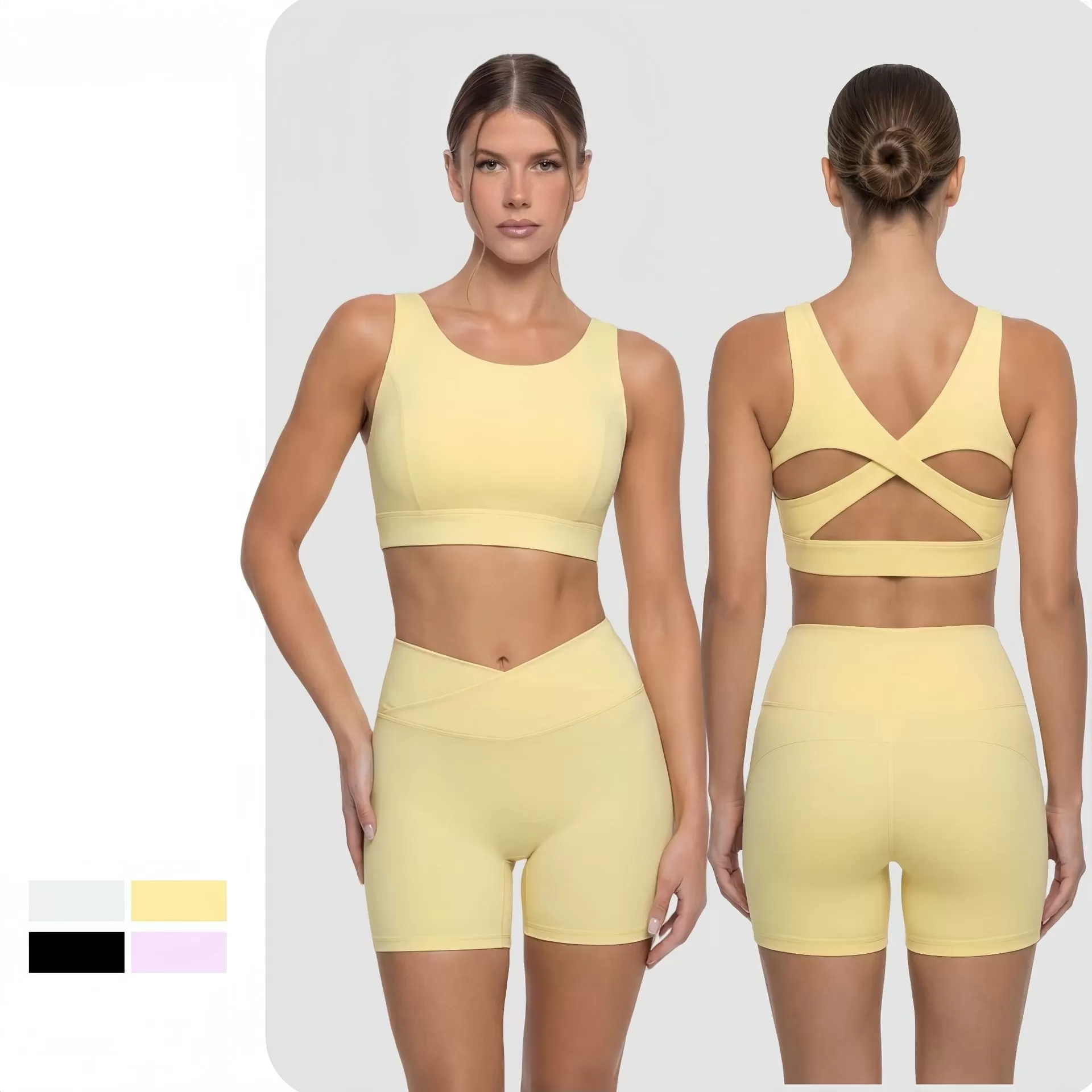 Yoga Sets Fitness Women Women 2 Pieces Short Yoga Set Workout Yoga Short and Singlets Sets for Women FGB25102