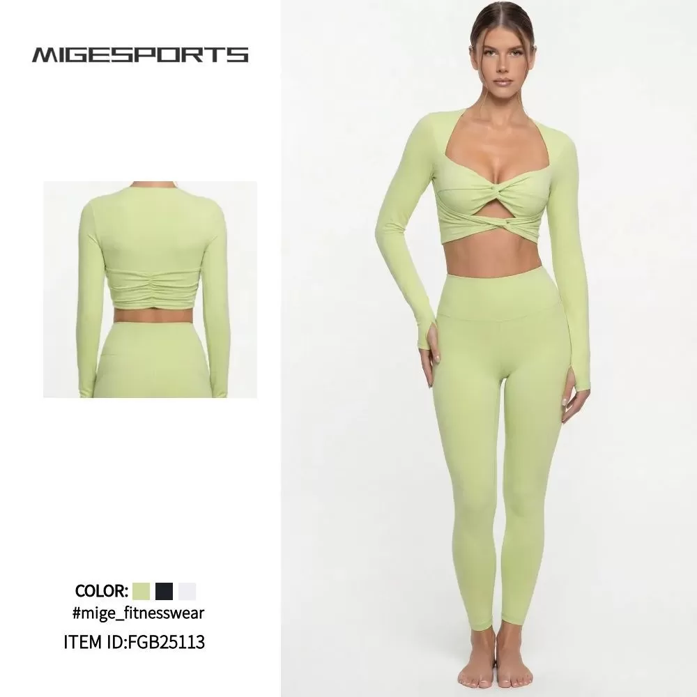 Women's 2-Piece Sport Gym Set Long Sleeves Tops and Leggings for Yoga Workout Fitness and Workout Clothes FGB25113