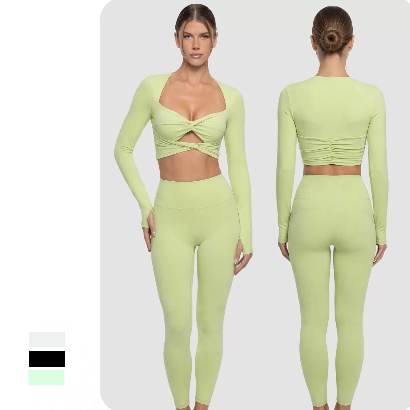 Women's 2-Piece Sport Gym Set Long Sleeves Tops and Leggings for Yoga Workout Fitness and Workout Clothes FGB25113