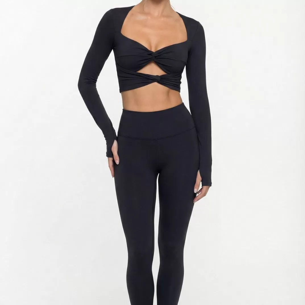 Women's 2-Piece Sport Gym Set Long Sleeves Tops and Leggings for Yoga Workout Fitness and Workout Clothes FGB25113