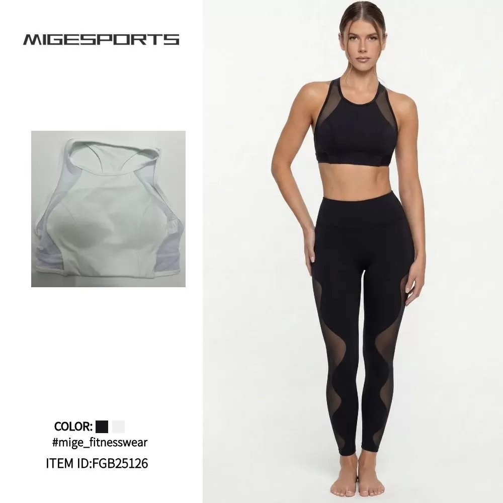 Activewear Mesh Style Bra Tops With Tight Hip Lifting Leggings Fitness Sports Pants Yoga Sets for Women FGB25126