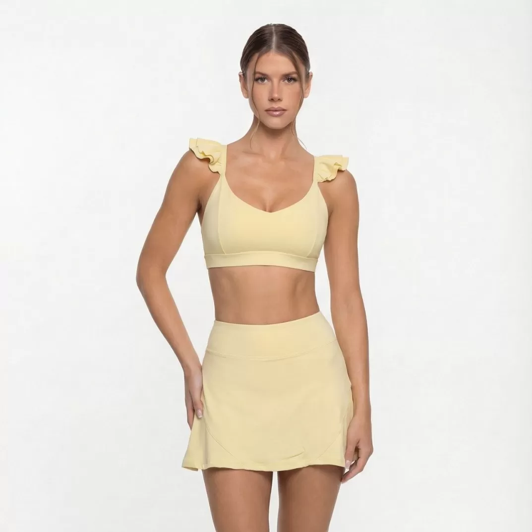 Women's Workout Gym Sports Activewear High Waist Four-Way Stretch Yoga Bra Skirt 2-Piece Breathable Set FGBFNK-6604