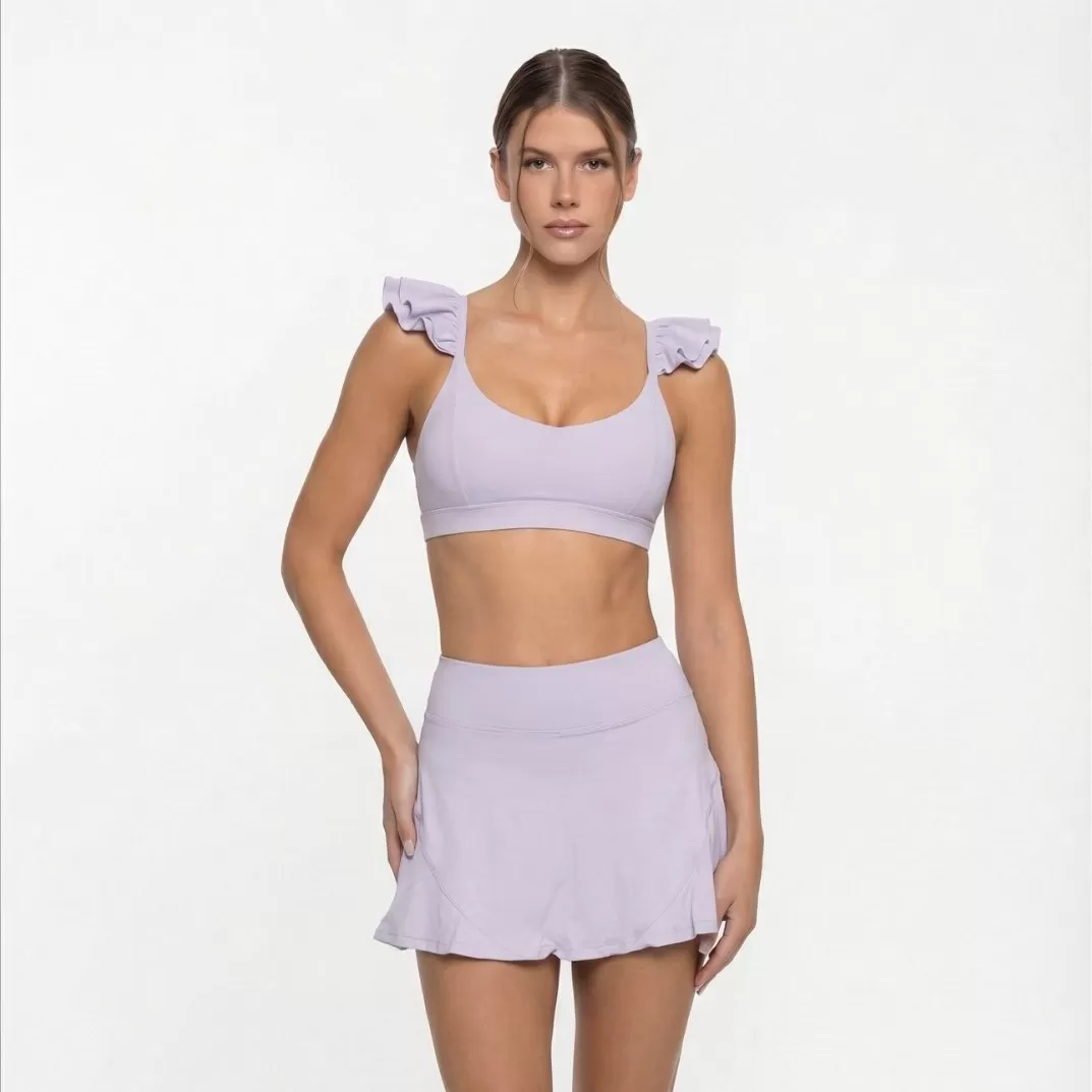 Women's Workout Gym Sports Activewear High Waist Four-Way Stretch Yoga Bra Skirt 2-Piece Breathable Set FGBFNK-6604