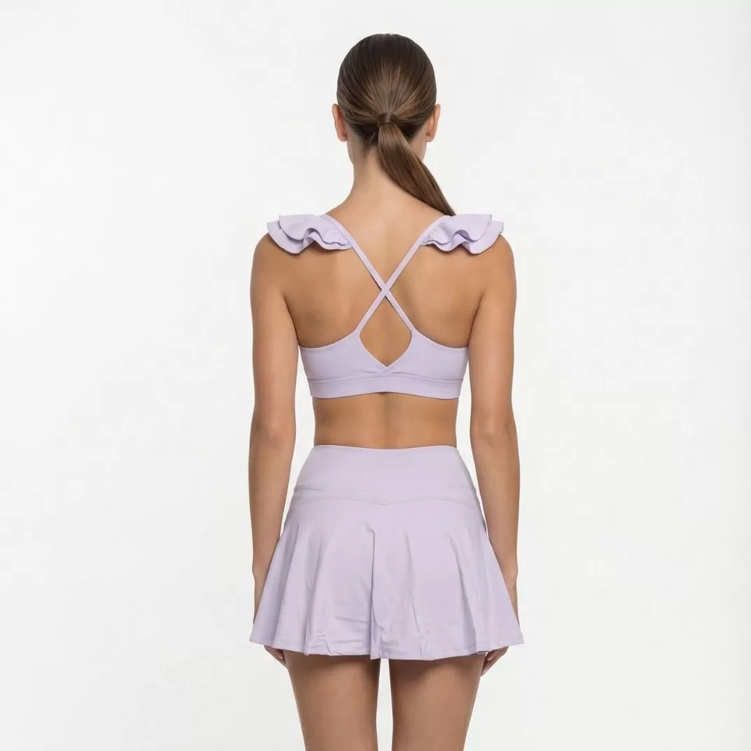 Women's Workout Gym Sports Activewear High Waist Four-Way Stretch Yoga Bra Skirt 2-Piece Breathable Set FGBFNK-6604