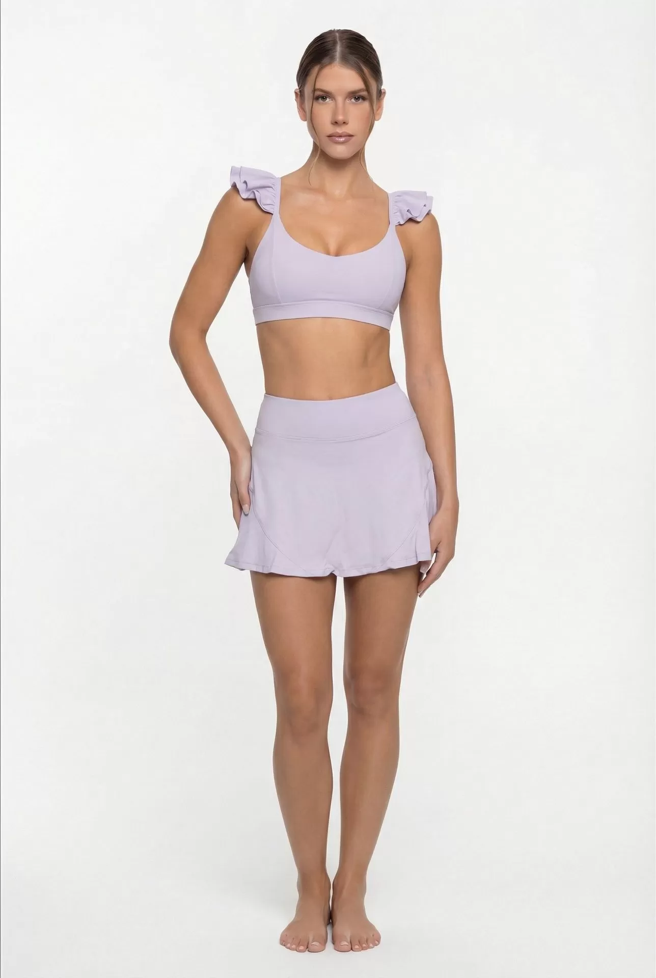 Women's Workout Gym Sports Activewear High Waist Four-Way Stretch Yoga Bra Skirt 2-Piece Breathable Set FGBFNK-6604