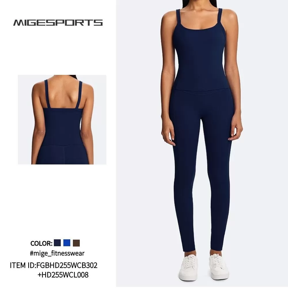 Recycled Fabrics Material 2piece Singlets Gym LeggingsYoga Sets Outfit Workout Women Sets FGBHD255WCB302+HD255WCL008