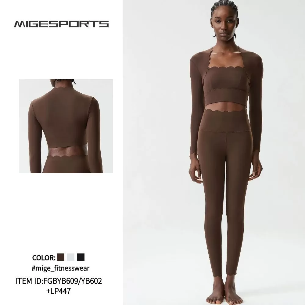 Long Sleeve 3 Piece Yoga Set 4 Way Stretchable Gym Fitness 3 Piece Yoga Sets for Women FGBYB609/YB602+LP447