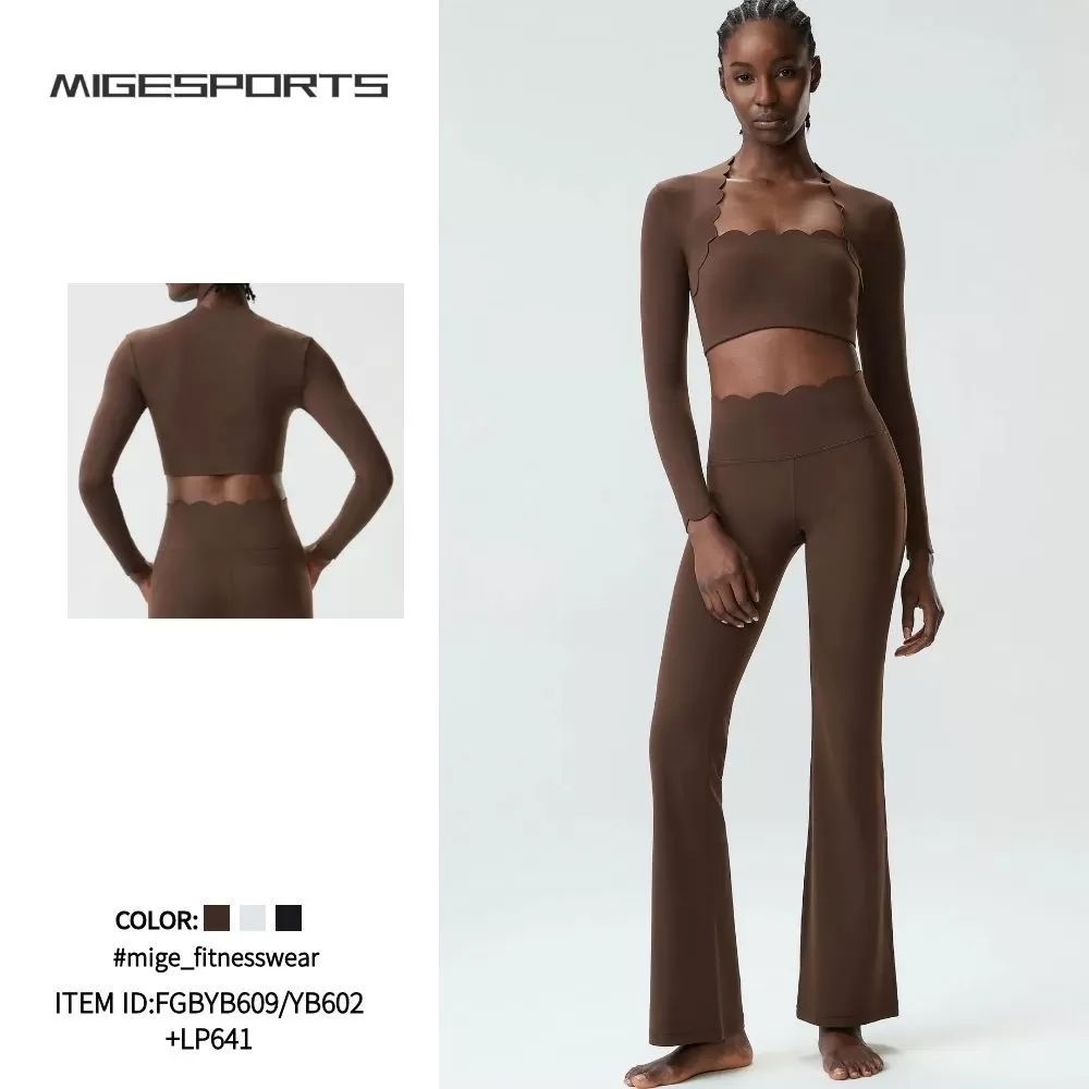 Women Running Tracksuit Long Sleeve Gym Fitness Clothes Workout Top High Waist Yoga Pants Set for Women FGBYB609/YB602+LP641