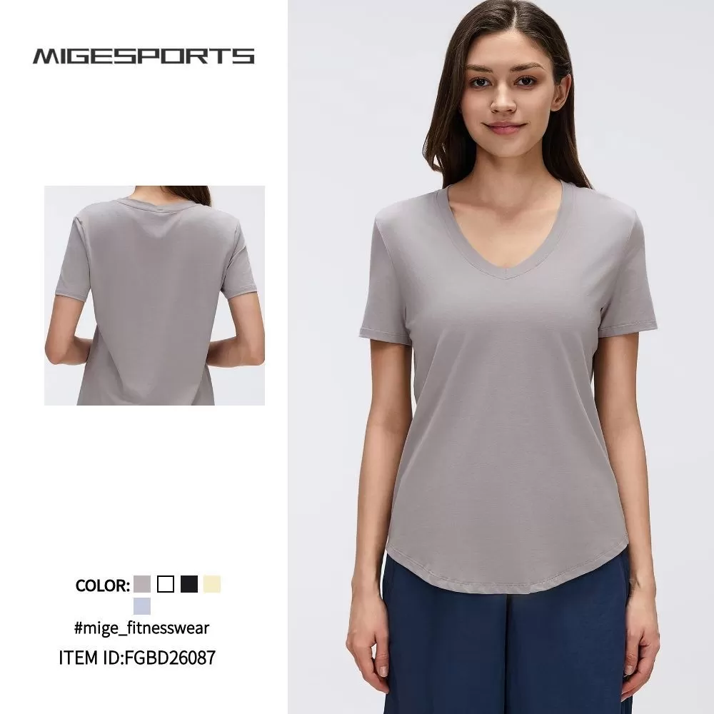 Breathable Quick Drying Loose Fitting Sports Top Versatile Slim Fit Solid Color Fitness Women's Sports Short Sleeves FGBD26087