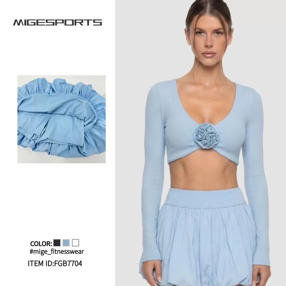 Women's Gym Fitness Leggings Crop Top Set Breathable Stretchy Yoga Workout Set FGB7704