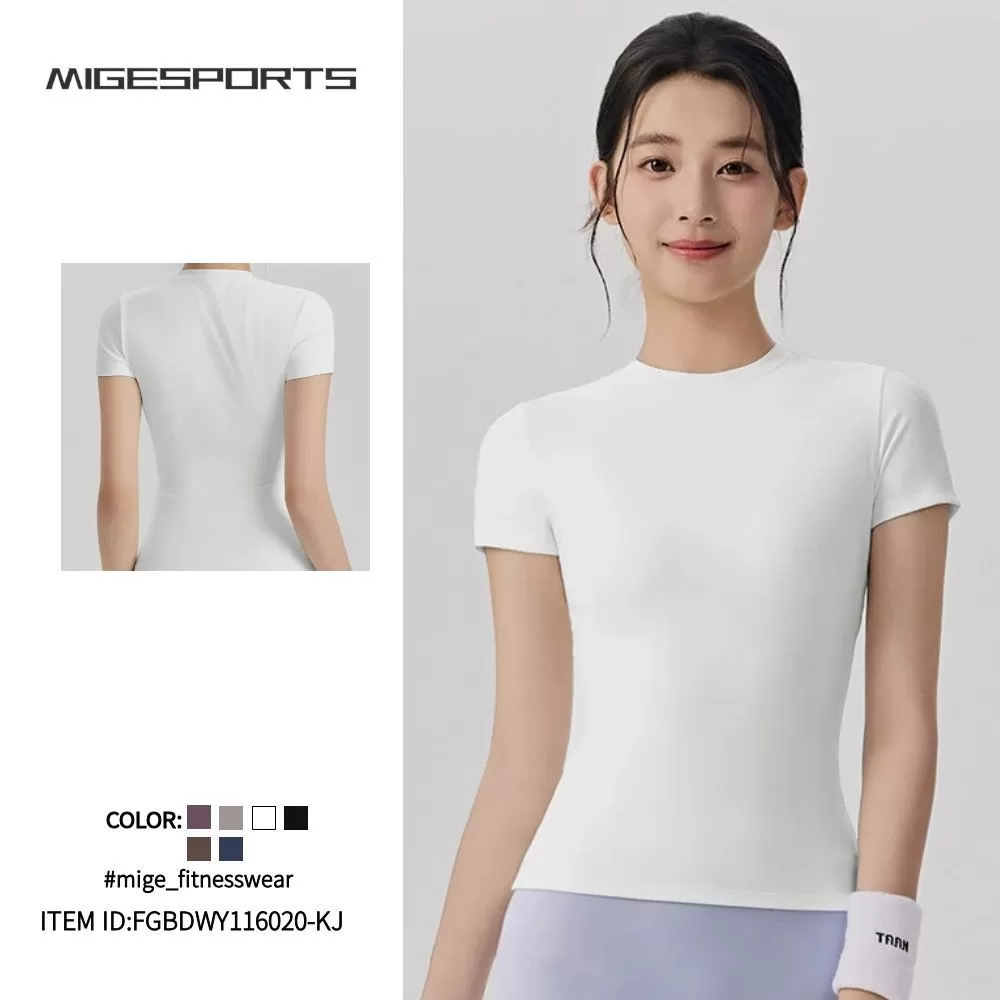 Workout Casual WomenSlim Breathable Yoga Wear Short Sleeve Sports Running Fitness Yoga T-shirt Tops FGBDWY116020-KJ