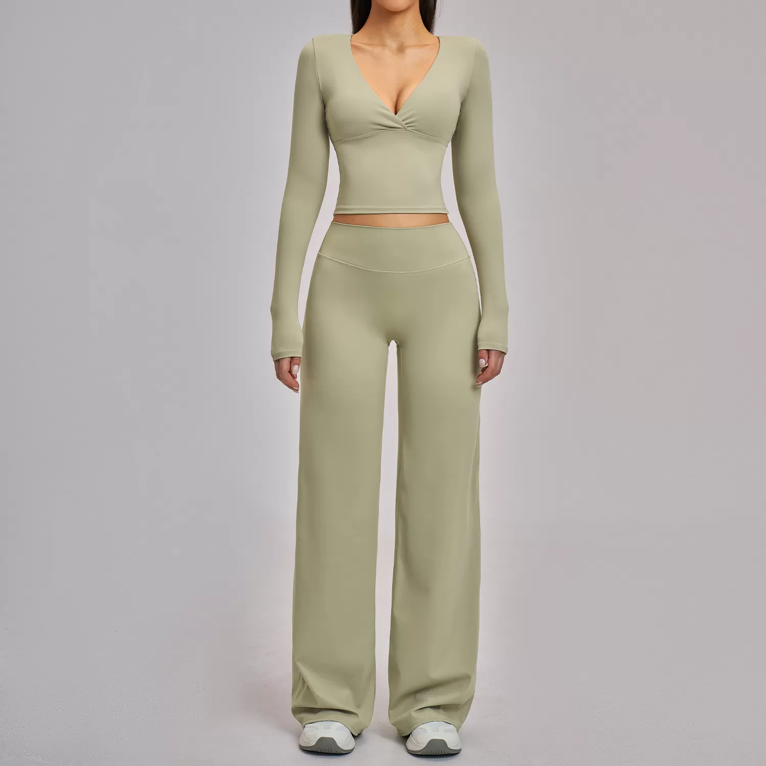 Moss green long sleeves tops+pants