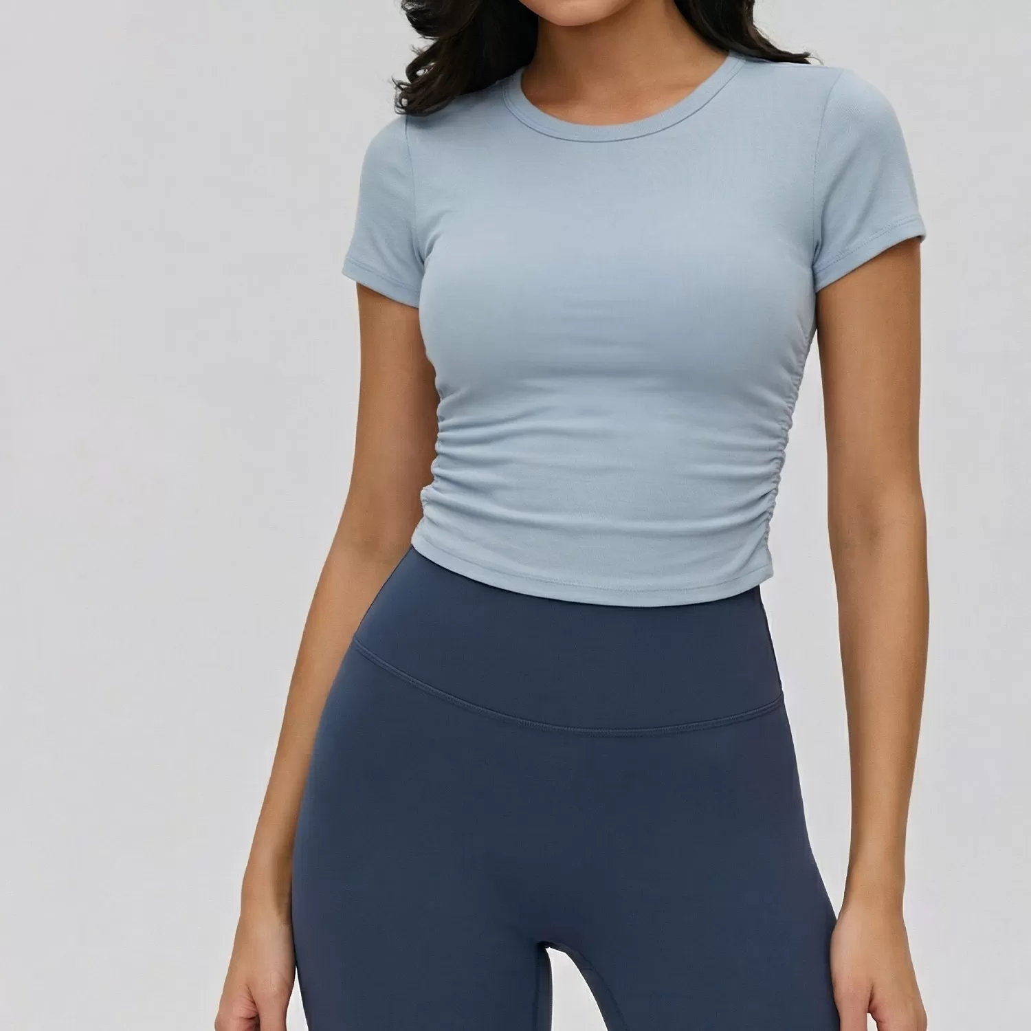 Custom Breathable Short Sleeved Tight Sports Yoga T-shirt Athletic Workout Wear Gym Running Yoga Top for Women FGBDWY116135