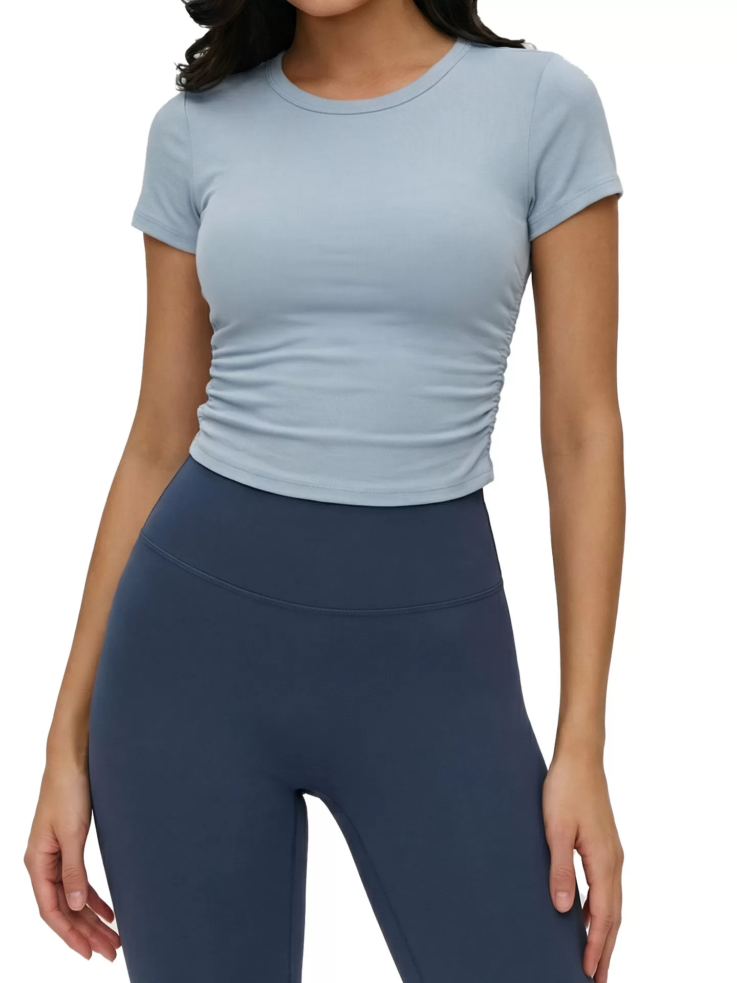 Custom Breathable Short Sleeved Tight Sports Yoga T-shirt Athletic Workout Wear Gym Running Yoga Top for Women FGBDWY116135