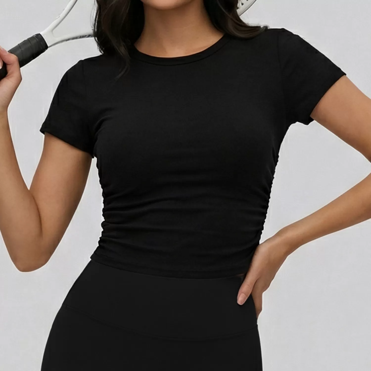 Black short sleeves tops