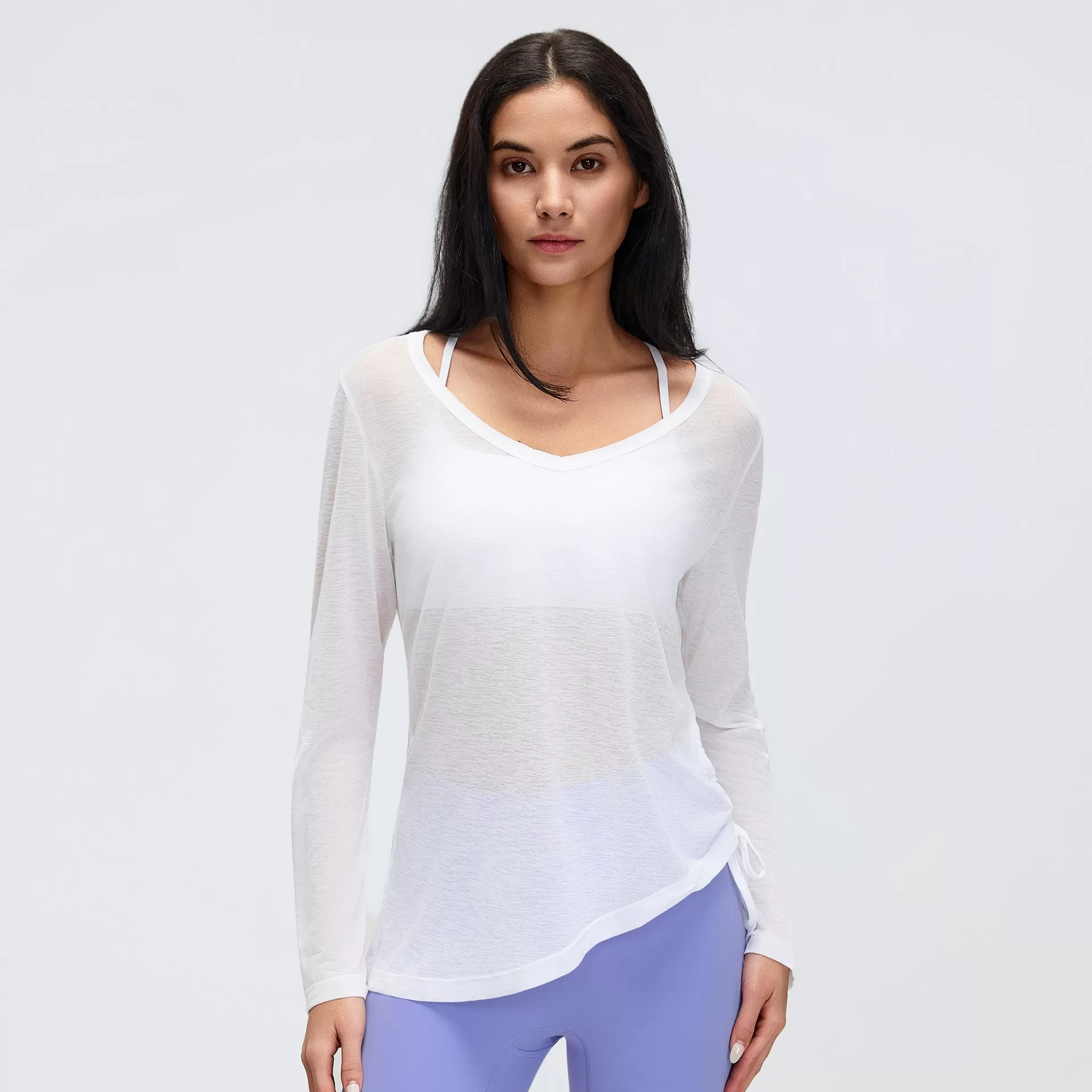 New Yoga Smock Long Sleeve Cover Buttock Women Fold Drawstring T-shirt Loose Casual Autumn Fitness Top FGBD26100