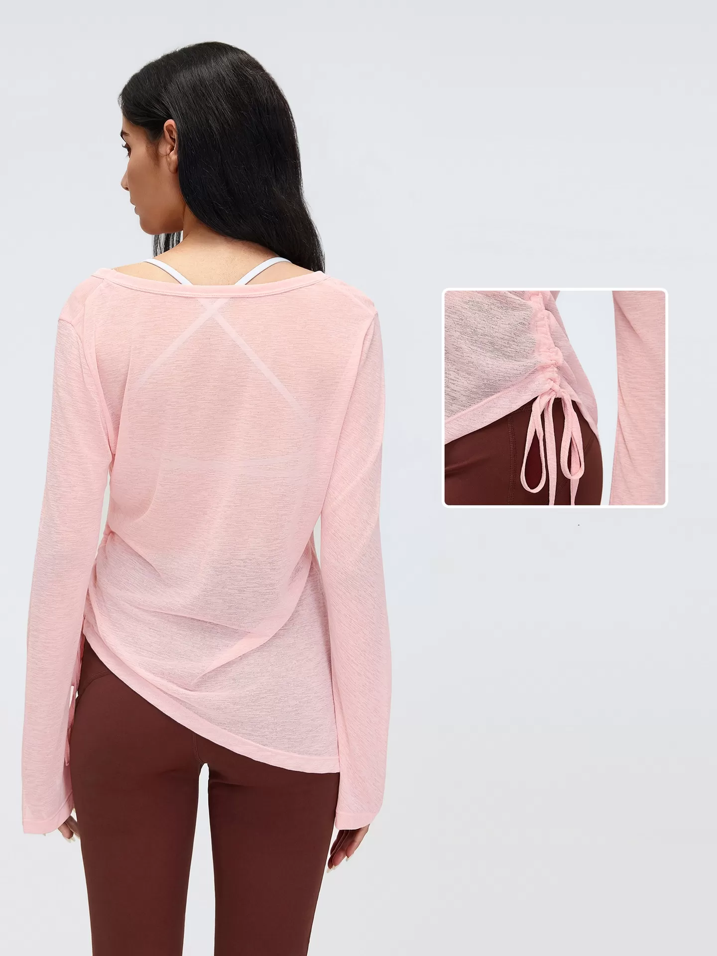 New Yoga Smock Long Sleeve Cover Buttock Women Fold Drawstring T-shirt Loose Casual Autumn Fitness Top FGBD26100