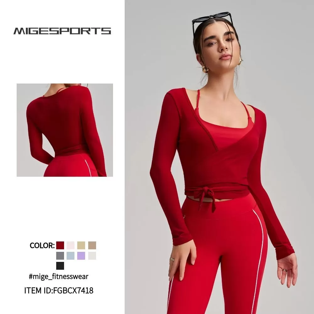 Women Ballet Wrap Top Long Sleeve Yoga Pilates Dance Shirt Workout Blouse FGBCX7418