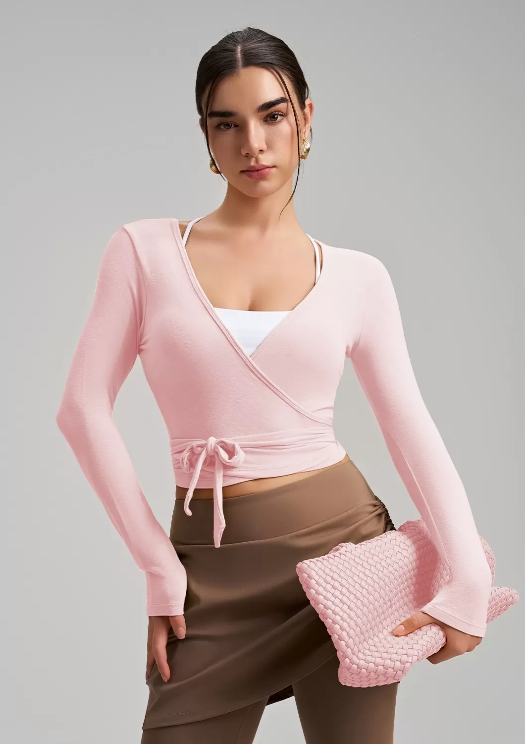 Women Ballet Wrap Top Long Sleeve Yoga Pilates Dance Shirt Workout Blouse FGBCX7418