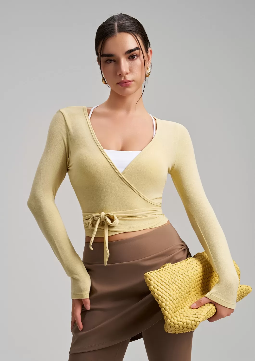 Women Ballet Wrap Top Long Sleeve Yoga Pilates Dance Shirt Workout Blouse FGBCX7418