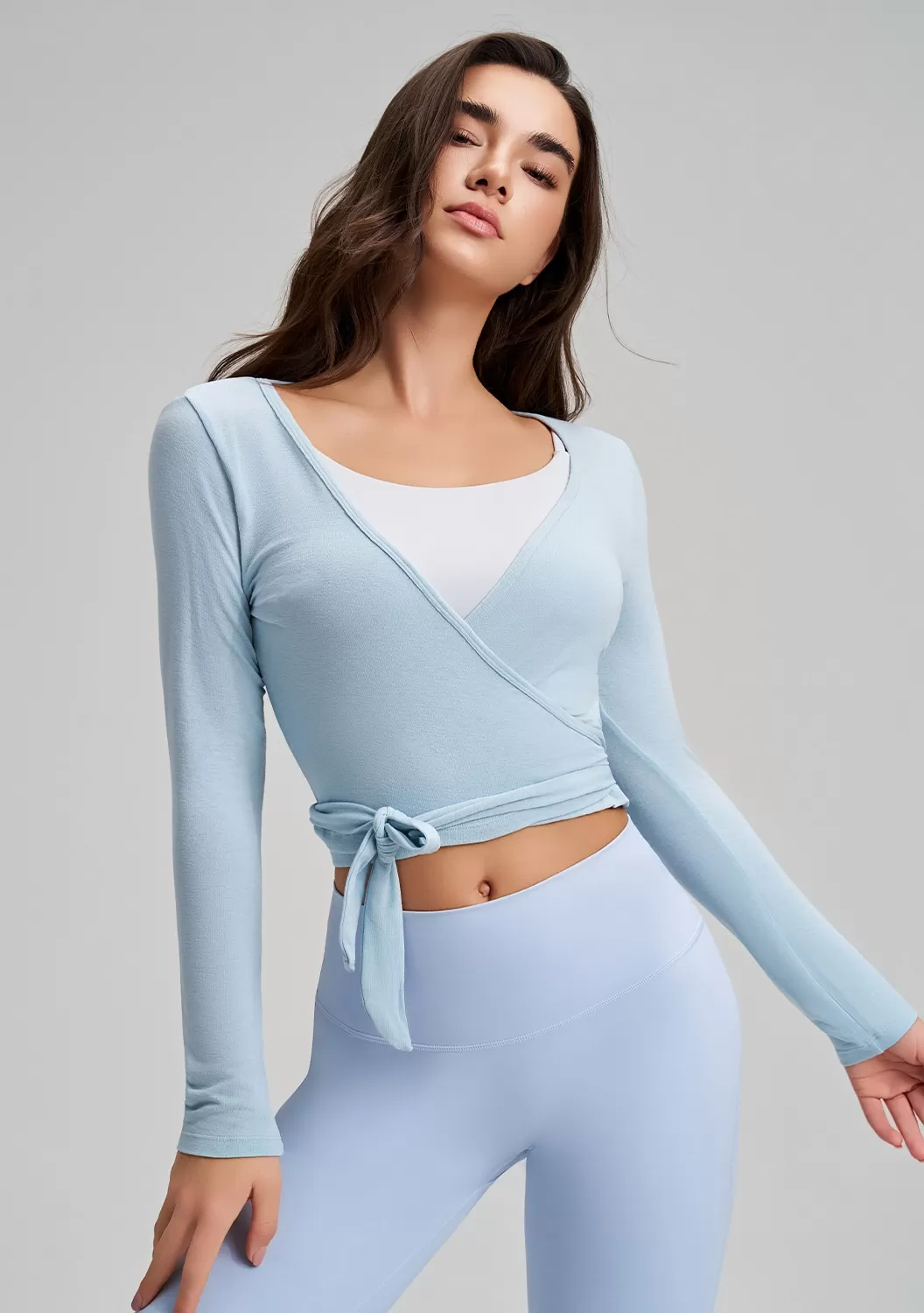 Women Ballet Wrap Top Long Sleeve Yoga Pilates Dance Shirt Workout Blouse FGBCX7418