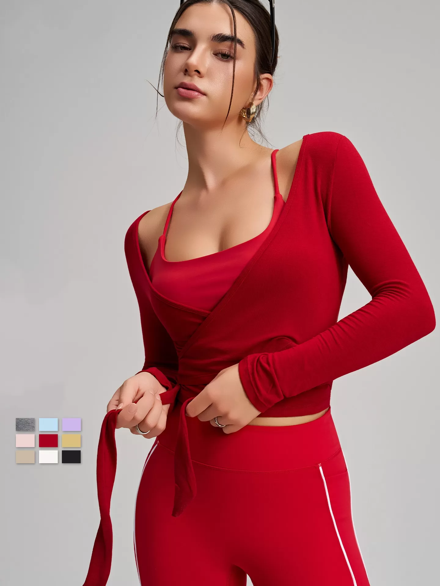 Women Ballet Wrap Top Long Sleeve Yoga Pilates Dance Shirt Workout Blouse FGBCX7418