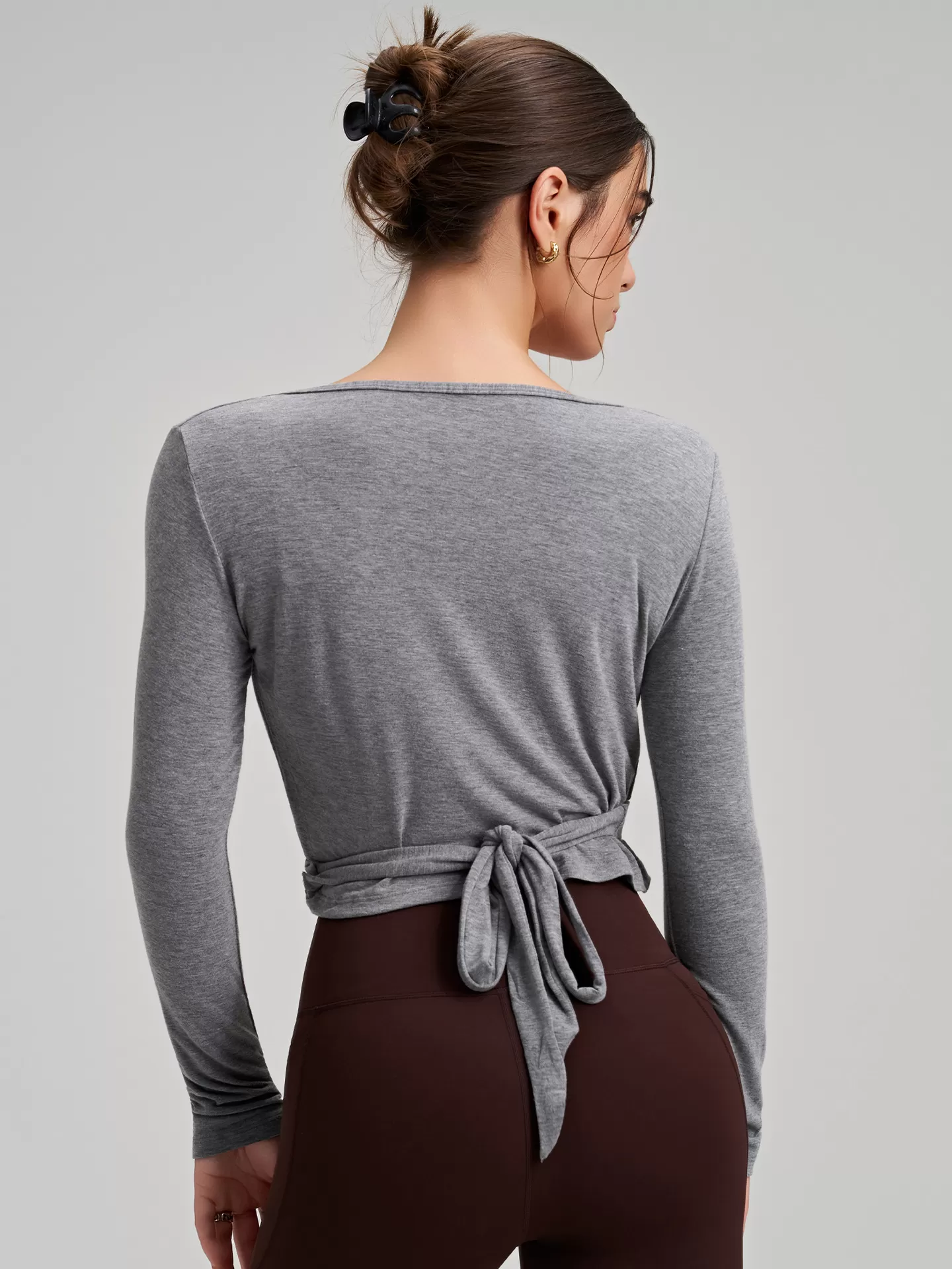 Women Ballet Wrap Top Long Sleeve Yoga Pilates Dance Shirt Workout Blouse FGBCX7418