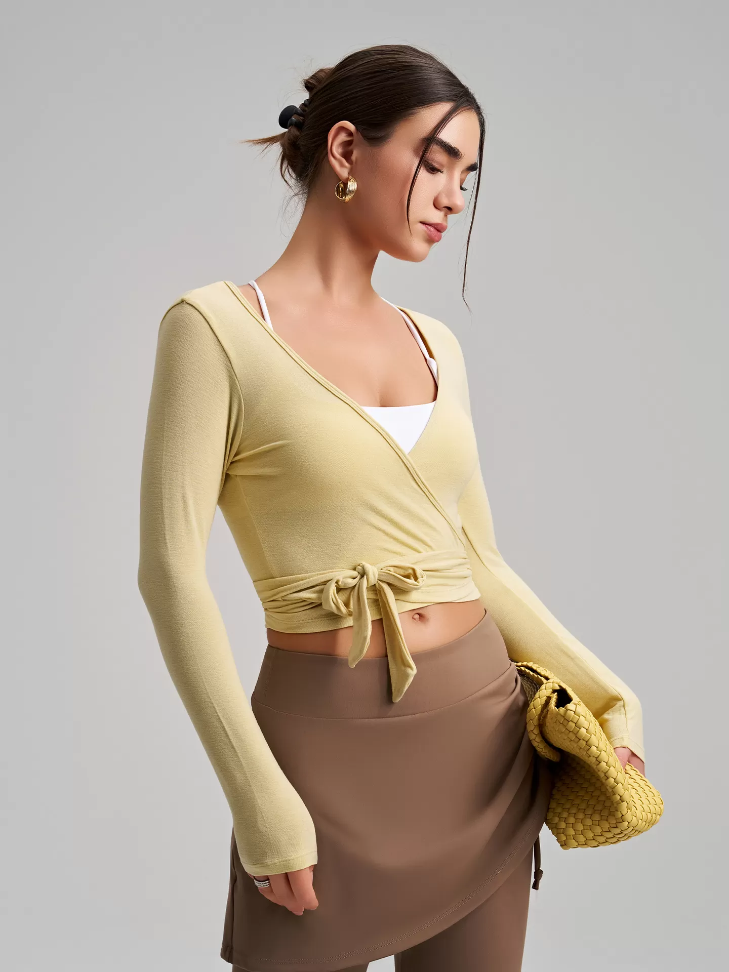 Women Ballet Wrap Top Long Sleeve Yoga Pilates Dance Shirt Workout Blouse FGBCX7418