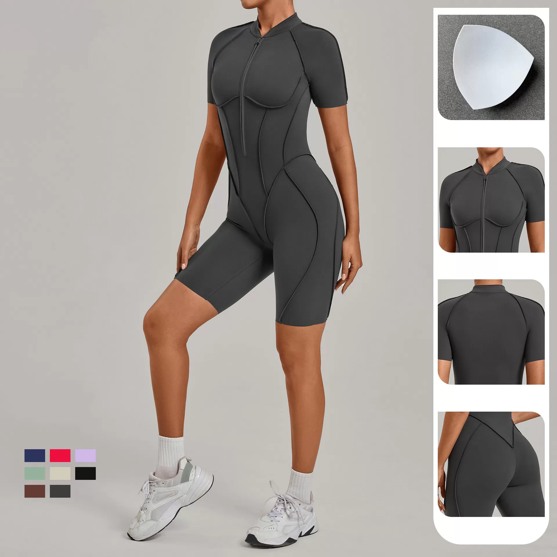 Gym One Piece Yoga Half Zipper Short Sleeve Fitness Jumpsuit for Women FGB2630