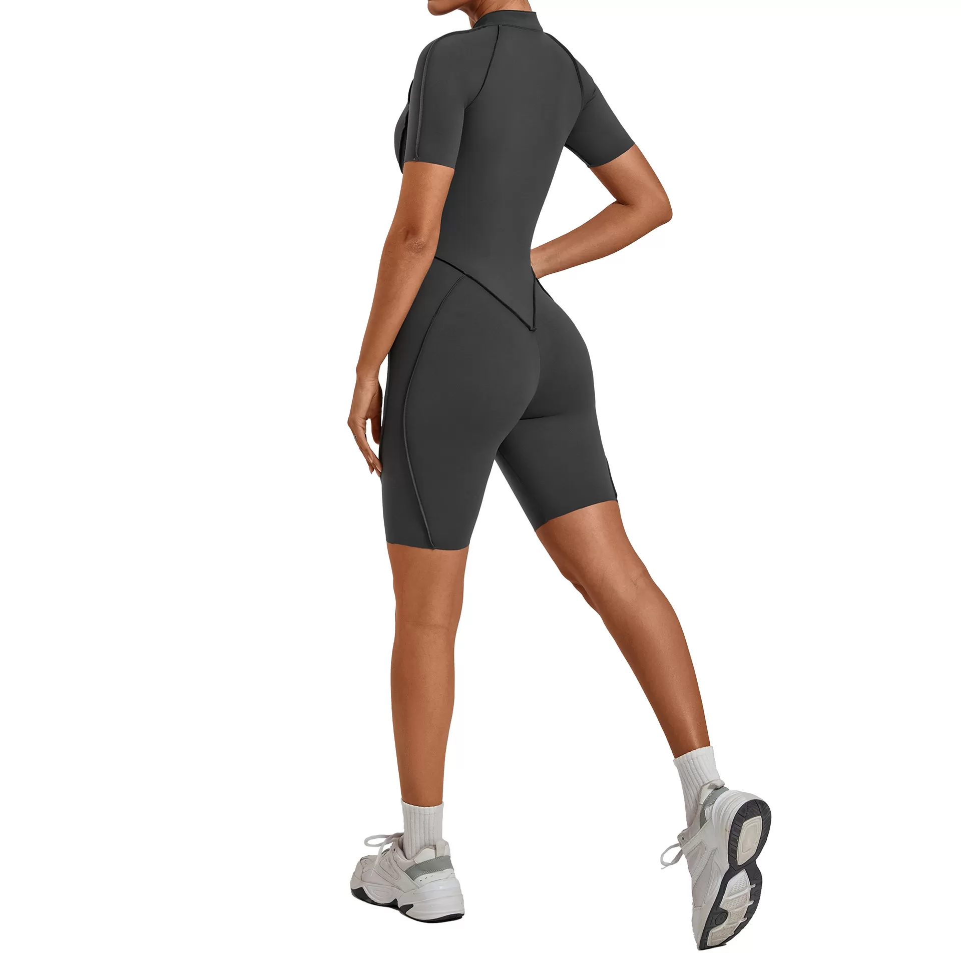 Gym One Piece Yoga Half Zipper Short Sleeve Fitness Jumpsuit for Women FGB2630