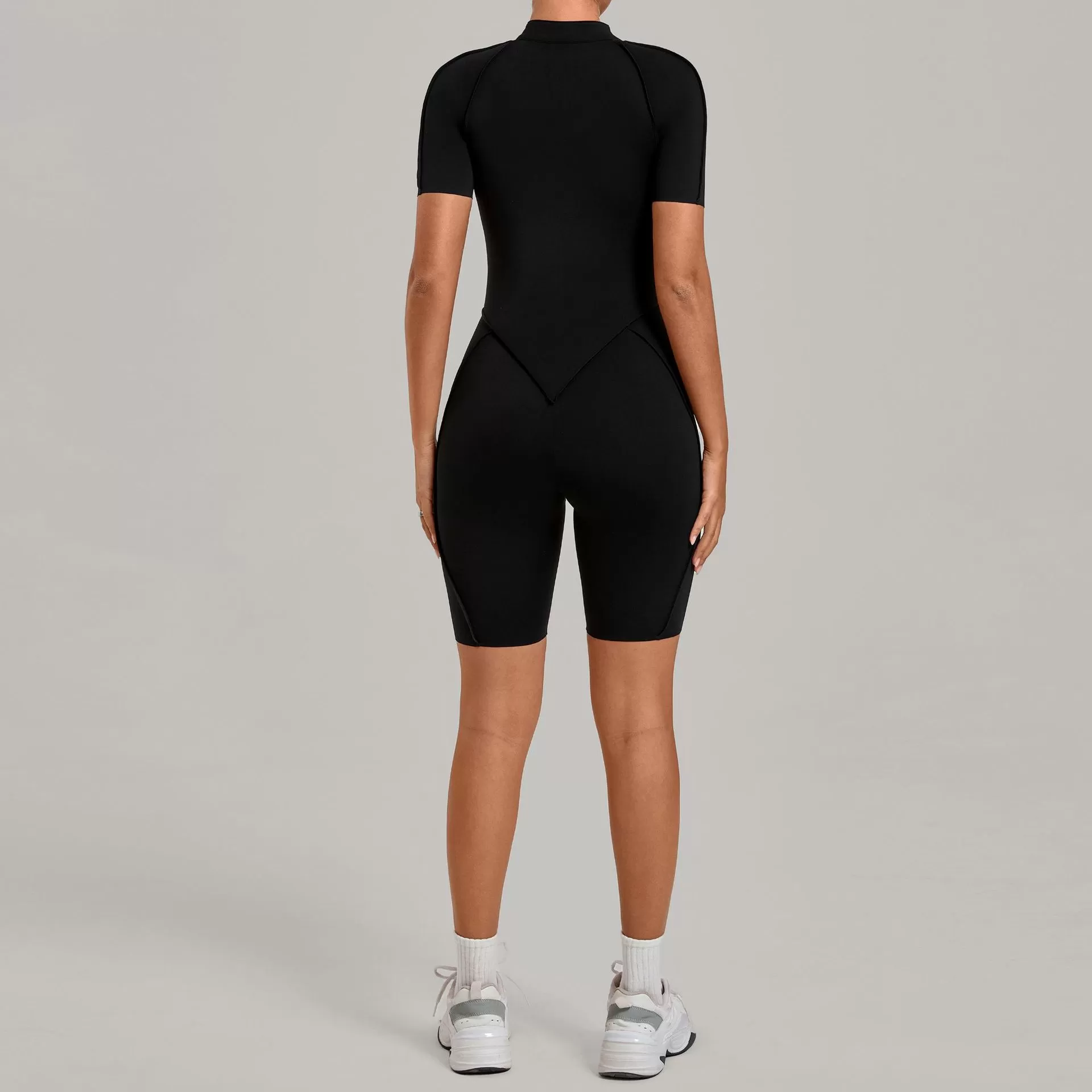 Gym One Piece Yoga Half Zipper Short Sleeve Fitness Jumpsuit for Women FGB2630