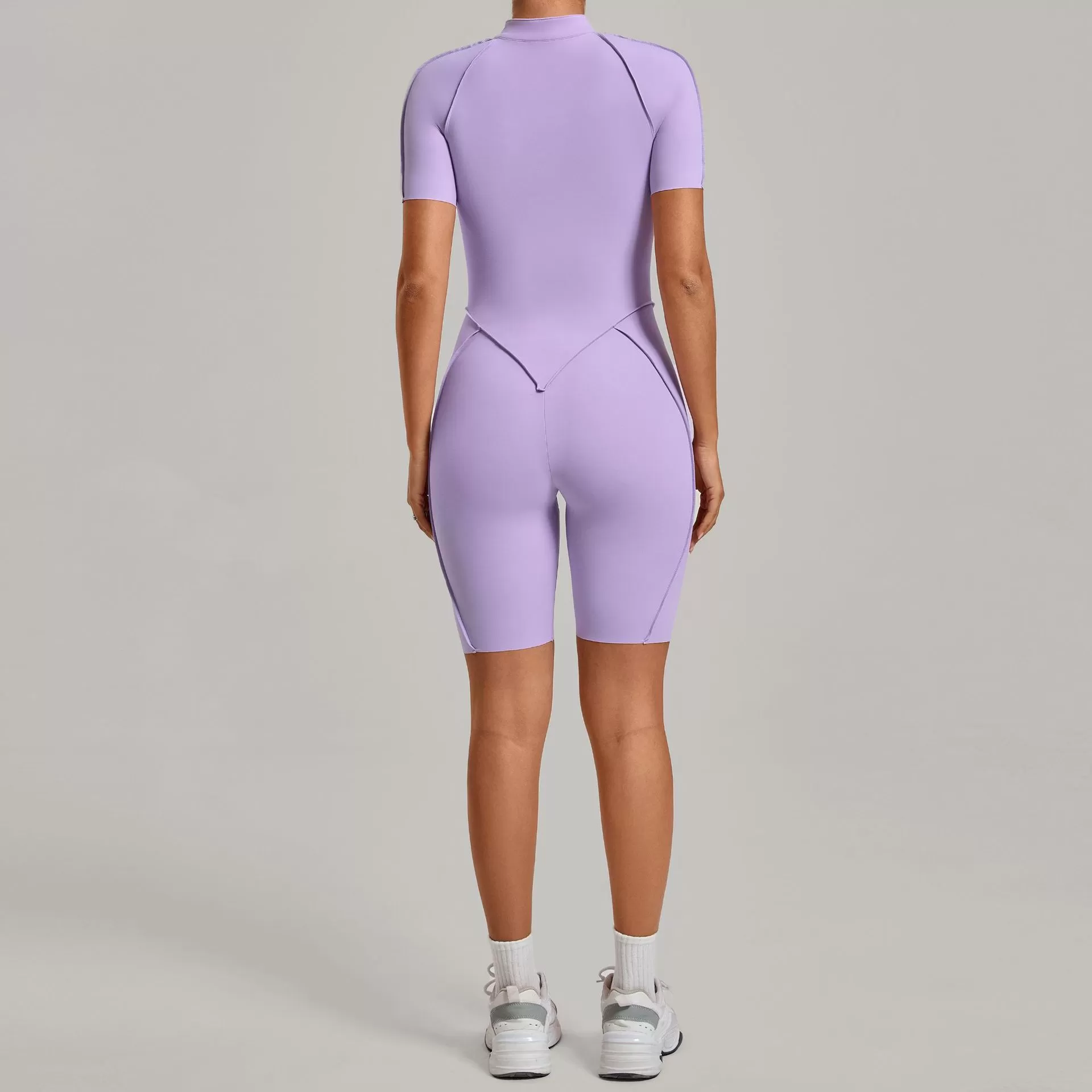 Gym One Piece Yoga Half Zipper Short Sleeve Fitness Jumpsuit for Women FGB2630