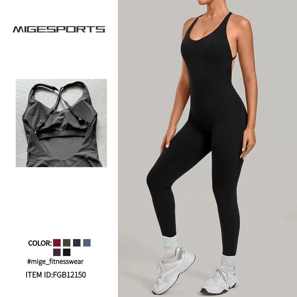 Women Gym Quick Dry One Piece Sports Yoga Jumpsuit Fitness Sleeveless Backless Bodysuits Playsuits for Ladies FGB12150