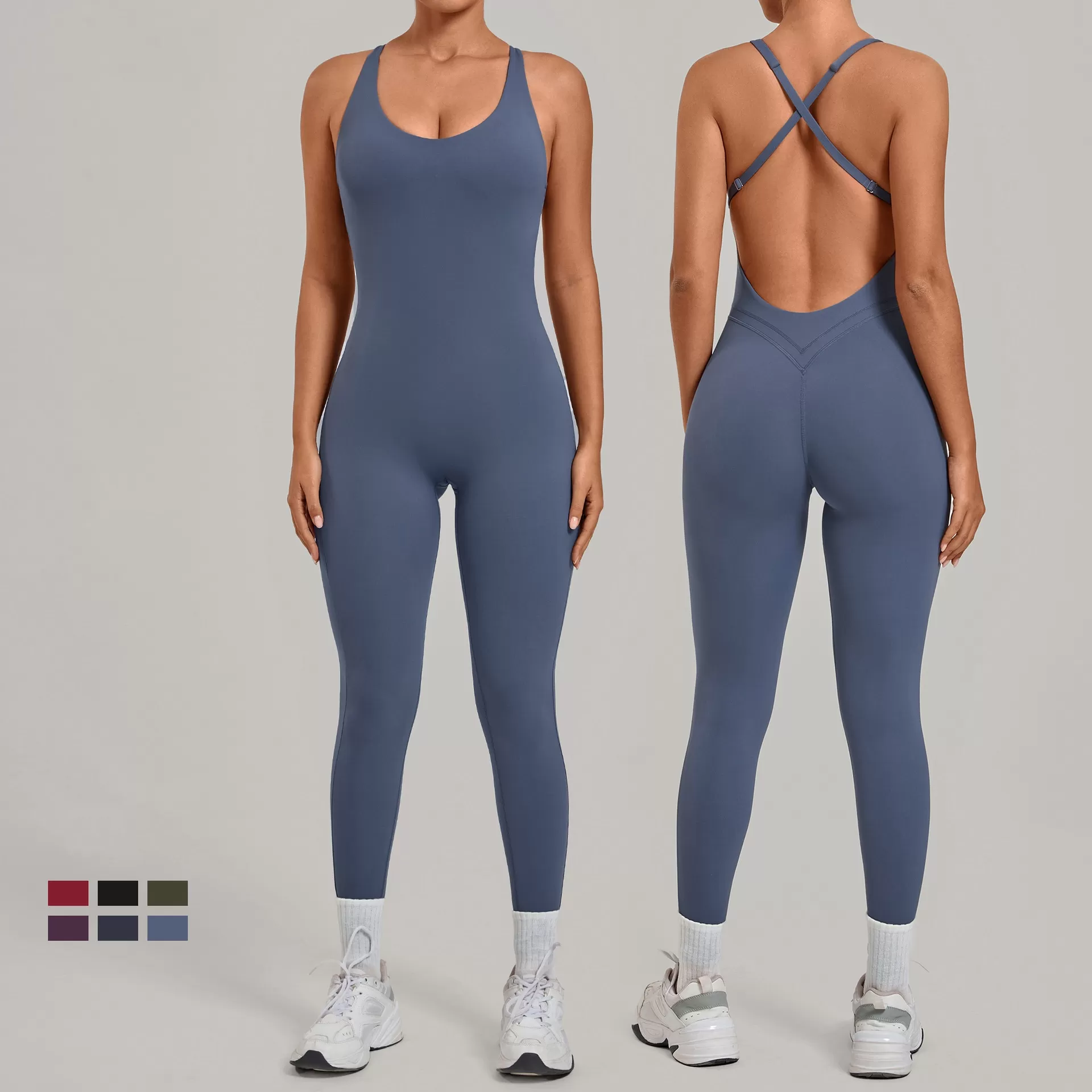Women Gym Quick Dry One Piece Sports Yoga Jumpsuit Fitness Sleeveless Backless Bodysuits Playsuits for Ladies FGB12150